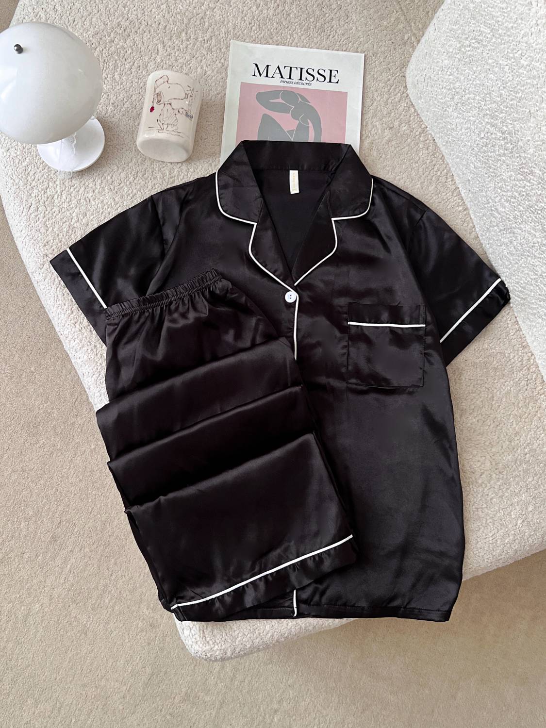 IMG_0641 ست دو تیکه بلوز و شلوارساتن دخترانه و زنانه کد 8236 - Image 1