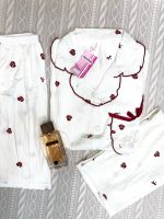 ست سه تیکه راحتی کریشه بلوز آستین کوتاه و شلوار و شلوارک دخترانه و زنانه کد 8316 - Image 2