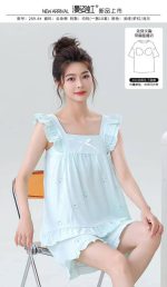 ست دو تیکه تاپ و شورتک حلقه ای کاپدار موسلین کد 8664