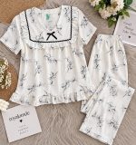 ست دو تیکه راحتی  بلوز و شلوار کریشه دخترانه و زنانه کد 9480 - Image 2