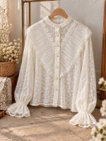 شومیز گیپور پنل دار دو تکه با تاپ دخترانه و زنانه کد 9642 - تصویر 8