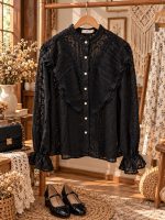 شومیز گیپور پنل دار دو تکه با تاپ دخترانه و زنانه کد 9642 - تصویر 7