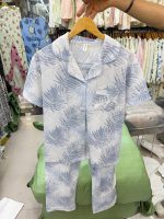 ست دو تیکه راحتی بلوزجلو دکمه و شلوار نخ پنبه وارداتی دخترانه و زنانه کد 9750 - تصویر 2