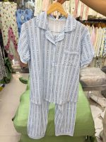 ست دو تیکه راحتی بلوزجلو دکمه و شلوار نخ پنبه وارداتی دخترانه و زنانه کد 9751 - تصویر 2