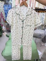 ست دو تیکه راحتی بلوزجلو دکمه و شلوار نخ پنبه وارداتی دخترانه و زنانه کد 9758 - تصویر 3